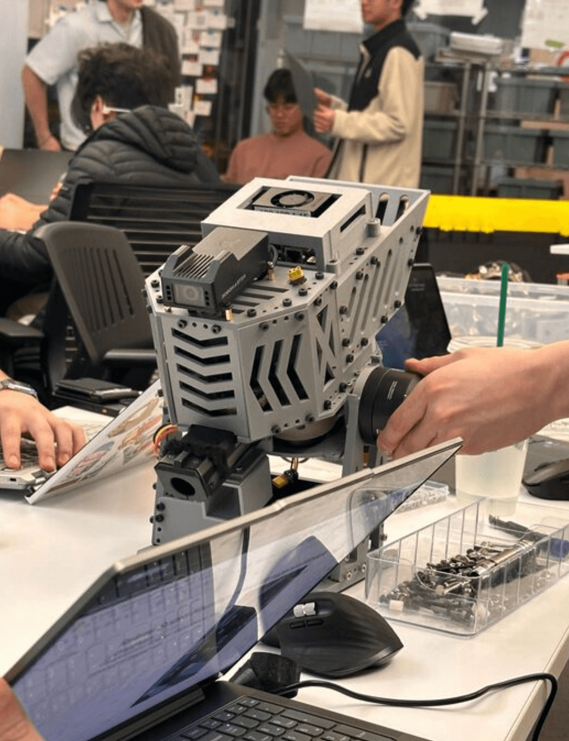 Physical gimbal assembly with the printed launcher hardware installed